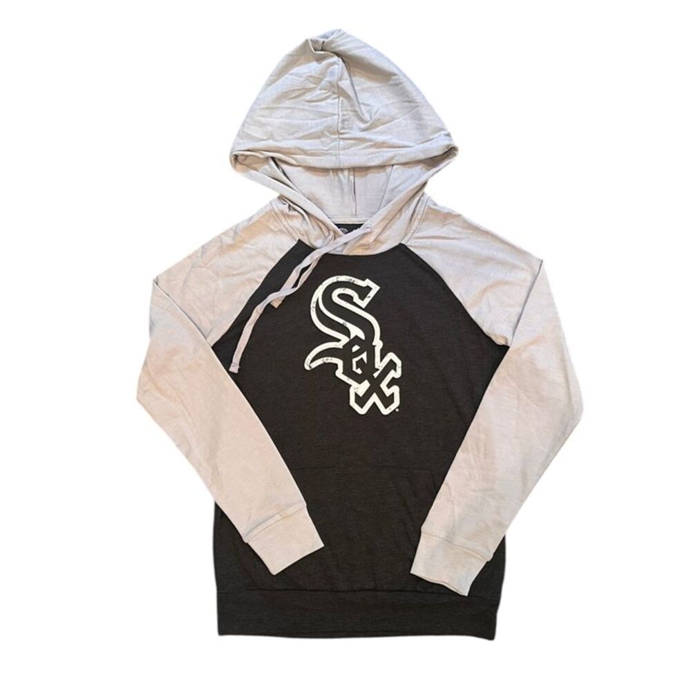 MLB Chicago White Sox Men's Long Sleeve Hooded Shirt in Black Heather & Grey, XS